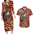 Australia Santa Koala Couples Matching Long Sleeve Bodycon Dress and Hawaiian Shirt Aboriginal Style