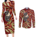 Australia Santa Koala Couples Matching Long Sleeve Bodycon Dress and Long Sleeve Button Shirt Aboriginal Style