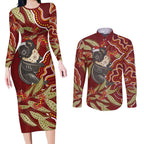 Australia Santa Koala Couples Matching Long Sleeve Bodycon Dress and Long Sleeve Button Shirt Aboriginal Style