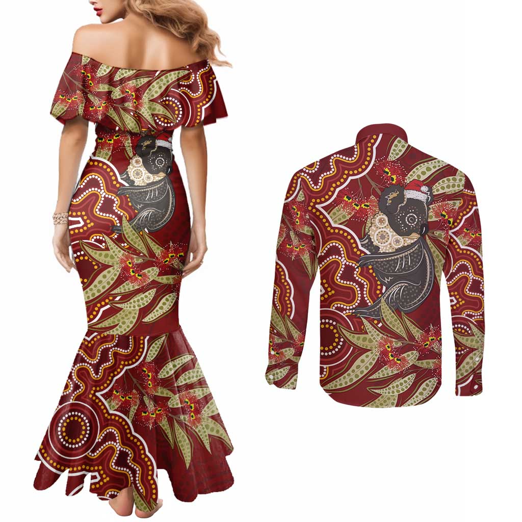 Australia Santa Koala Couples Matching Mermaid Dress and Long Sleeve Button Shirt Aboriginal Style