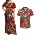 Australia Santa Koala Couples Matching Off Shoulder Maxi Dress and Hawaiian Shirt Aboriginal Style