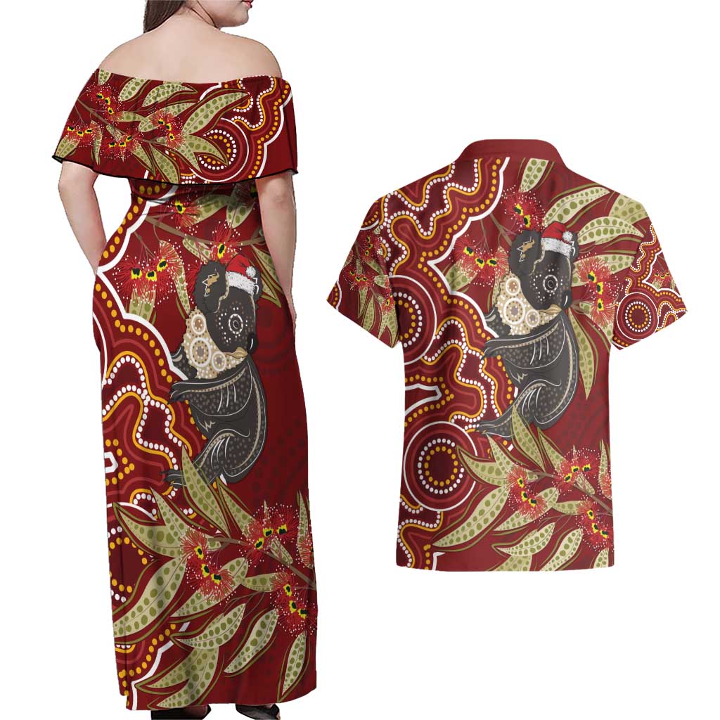 Australia Santa Koala Couples Matching Off Shoulder Maxi Dress and Hawaiian Shirt Aboriginal Style