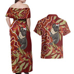 Australia Santa Koala Couples Matching Off Shoulder Maxi Dress and Hawaiian Shirt Aboriginal Style