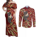 Australia Santa Koala Couples Matching Off Shoulder Maxi Dress and Long Sleeve Button Shirt Aboriginal Style