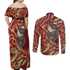 Australia Santa Koala Couples Matching Off Shoulder Maxi Dress and Long Sleeve Button Shirt Aboriginal Style