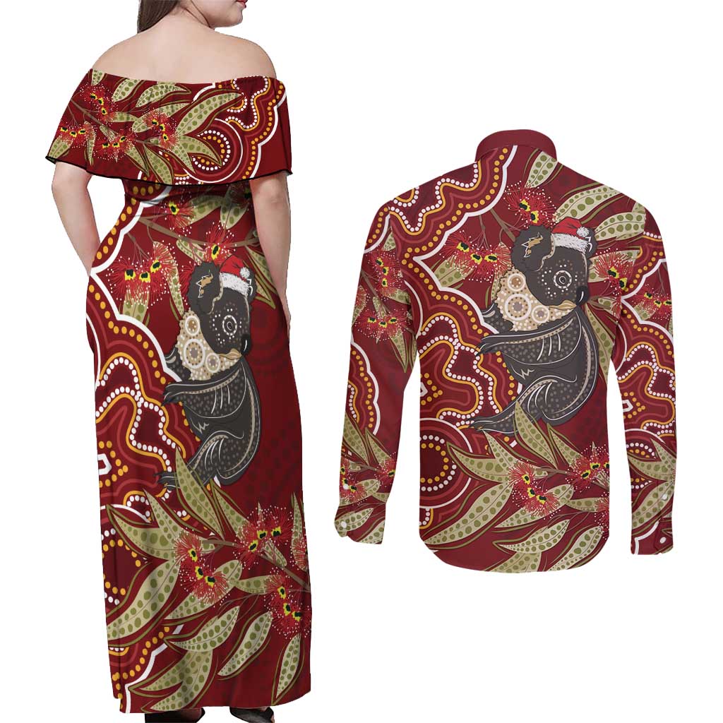 Australia Santa Koala Couples Matching Off Shoulder Maxi Dress and Long Sleeve Button Shirt Aboriginal Style
