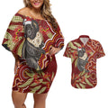 Australia Santa Koala Couples Matching Off Shoulder Short Dress and Hawaiian Shirt Aboriginal Style