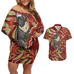 Australia Santa Koala Couples Matching Off Shoulder Short Dress and Hawaiian Shirt Aboriginal Style