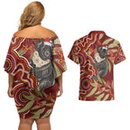 Australia Santa Koala Couples Matching Off Shoulder Short Dress and Hawaiian Shirt Aboriginal Style
