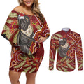 Australia Santa Koala Couples Matching Off Shoulder Short Dress and Long Sleeve Button Shirt Aboriginal Style