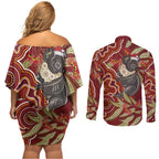 Australia Santa Koala Couples Matching Off Shoulder Short Dress and Long Sleeve Button Shirt Aboriginal Style