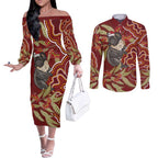 Australia Santa Koala Couples Matching Off The Shoulder Long Sleeve Dress and Long Sleeve Button Shirt Aboriginal Style