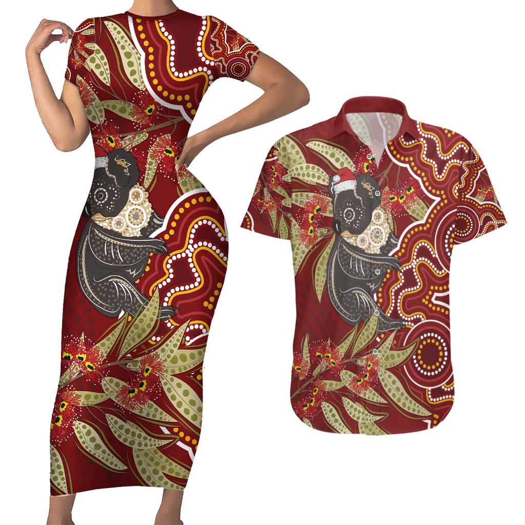 Australia Santa Koala Couples Matching Short Sleeve Bodycon Dress and Hawaiian Shirt Aboriginal Style