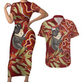 Australia Santa Koala Couples Matching Short Sleeve Bodycon Dress and Hawaiian Shirt Aboriginal Style