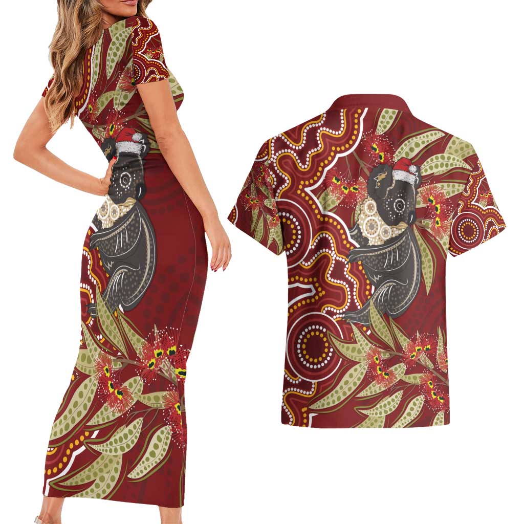 Australia Santa Koala Couples Matching Short Sleeve Bodycon Dress and Hawaiian Shirt Aboriginal Style