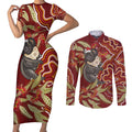 Australia Santa Koala Couples Matching Short Sleeve Bodycon Dress and Long Sleeve Button Shirt Aboriginal Style