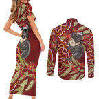 Australia Santa Koala Couples Matching Short Sleeve Bodycon Dress and Long Sleeve Button Shirt Aboriginal Style