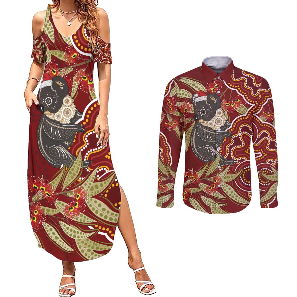 Australia Santa Koala Couples Matching Summer Maxi Dress and Long Sleeve Button Shirt Aboriginal Style