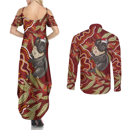 Australia Santa Koala Couples Matching Summer Maxi Dress and Long Sleeve Button Shirt Aboriginal Style