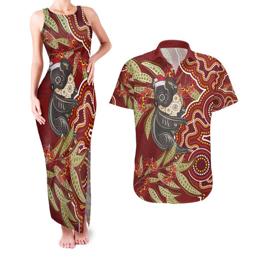 Australia Santa Koala Couples Matching Tank Maxi Dress and Hawaiian Shirt Aboriginal Style