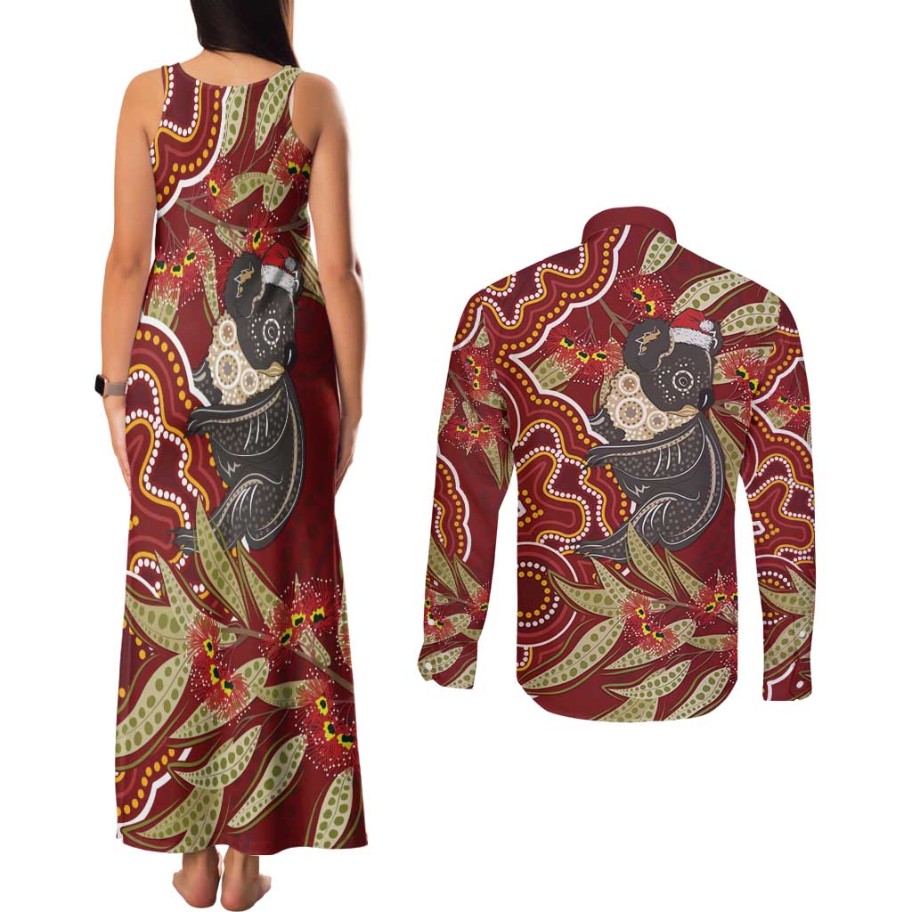 Australia Santa Koala Couples Matching Tank Maxi Dress and Long Sleeve Button Shirt Aboriginal Style