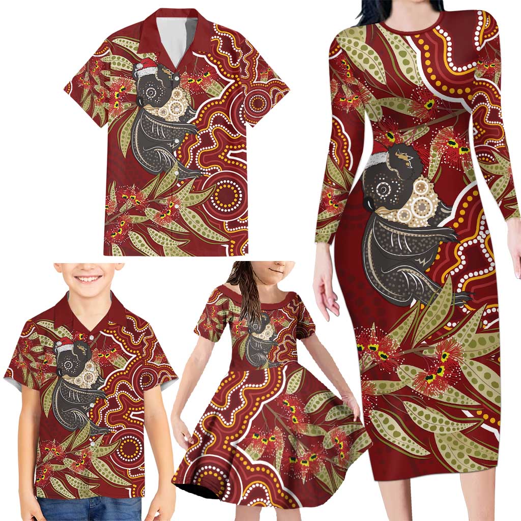 Australia Santa Koala Family Matching Long Sleeve Bodycon Dress and Hawaiian Shirt Aboriginal Style