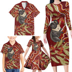 Australia Santa Koala Family Matching Long Sleeve Bodycon Dress and Hawaiian Shirt Aboriginal Style
