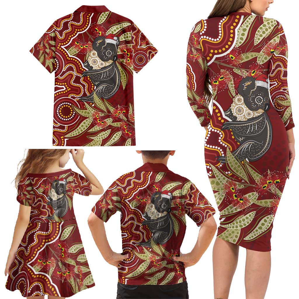 Australia Santa Koala Family Matching Long Sleeve Bodycon Dress and Hawaiian Shirt Aboriginal Style