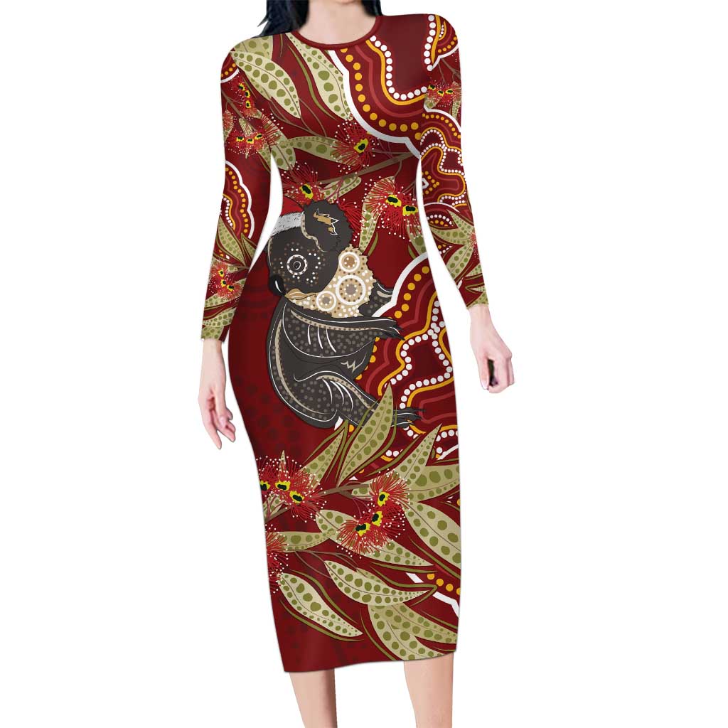 Australia Santa Koala Family Matching Long Sleeve Bodycon Dress and Hawaiian Shirt Aboriginal Style