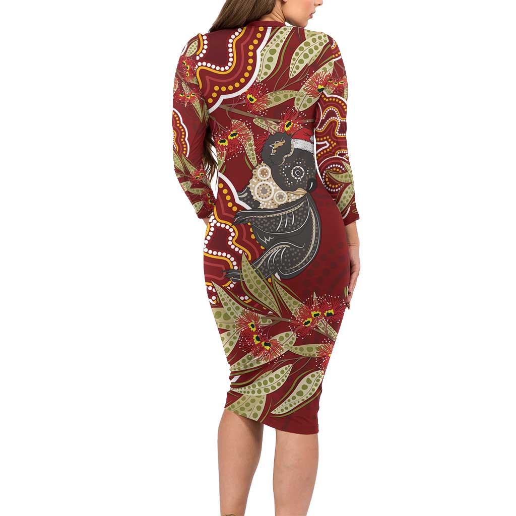 Australia Santa Koala Family Matching Long Sleeve Bodycon Dress and Hawaiian Shirt Aboriginal Style