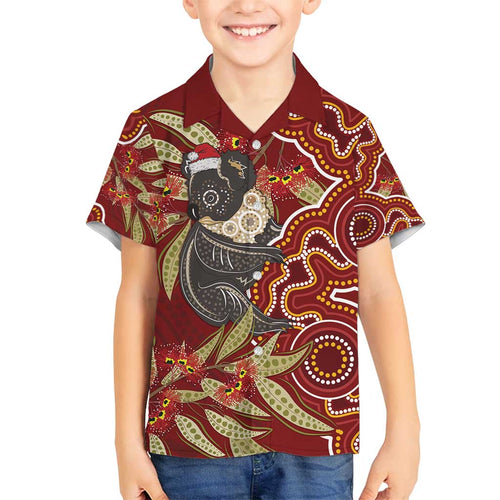 Australia Santa Koala Family Matching Long Sleeve Bodycon Dress and Hawaiian Shirt Aboriginal Style