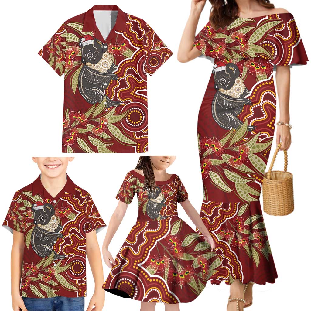 Australia Santa Koala Family Matching Mermaid Dress and Hawaiian Shirt Aboriginal Style