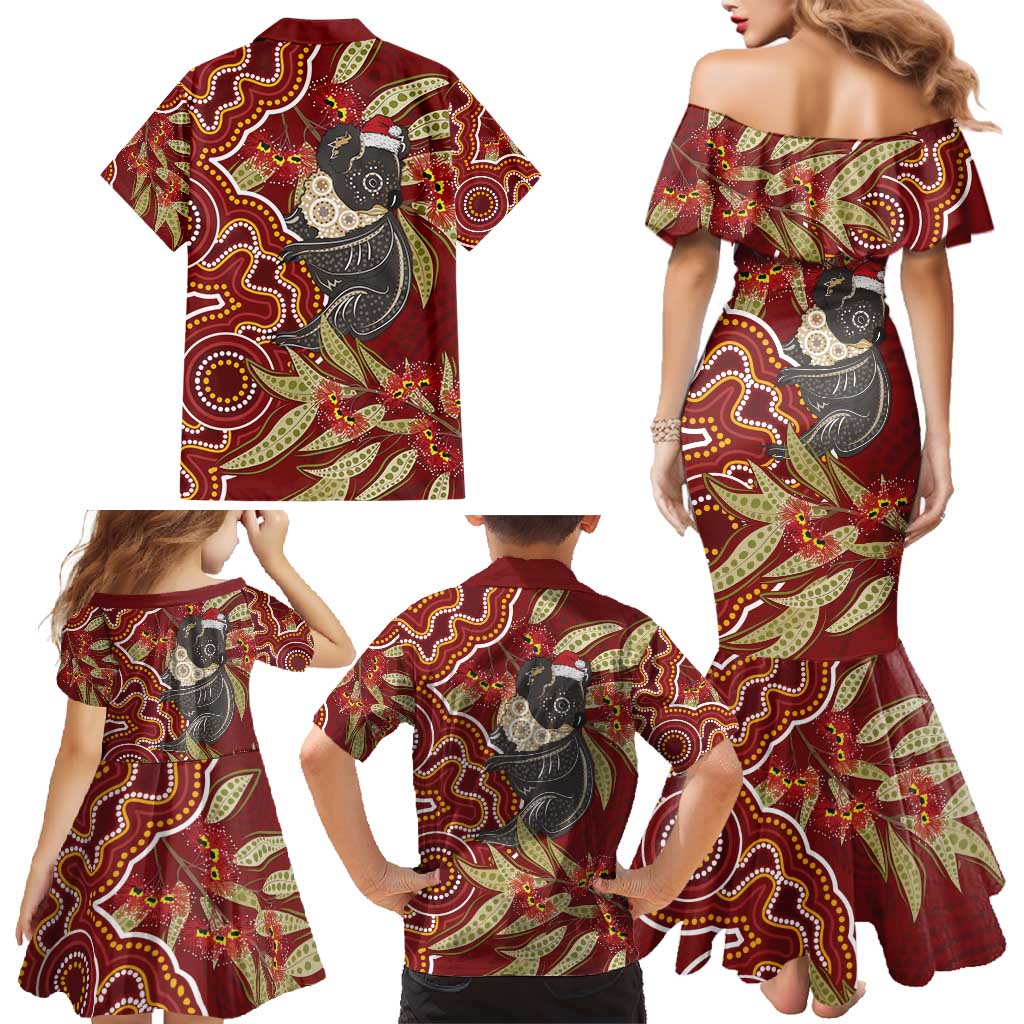 Australia Santa Koala Family Matching Mermaid Dress and Hawaiian Shirt Aboriginal Style