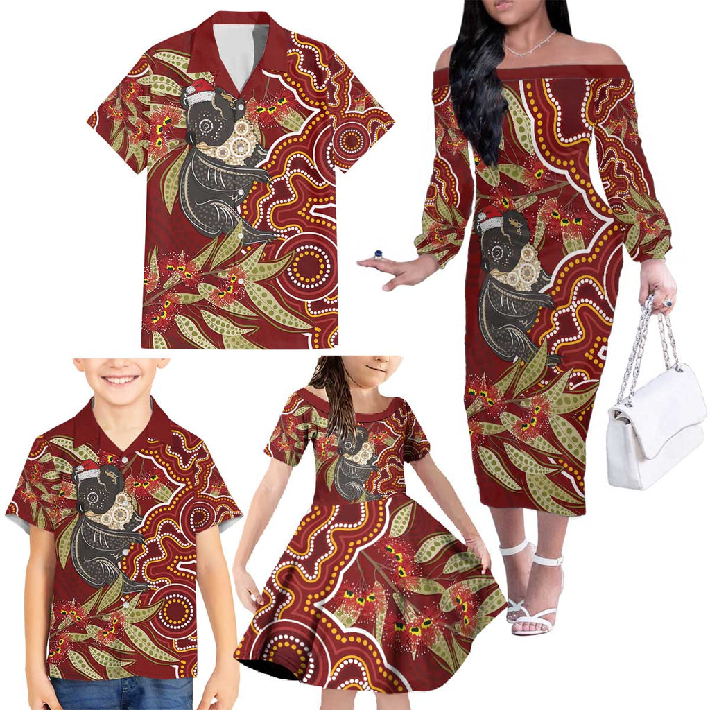 Australia Santa Koala Family Matching Off The Shoulder Long Sleeve Dress and Hawaiian Shirt Aboriginal Style