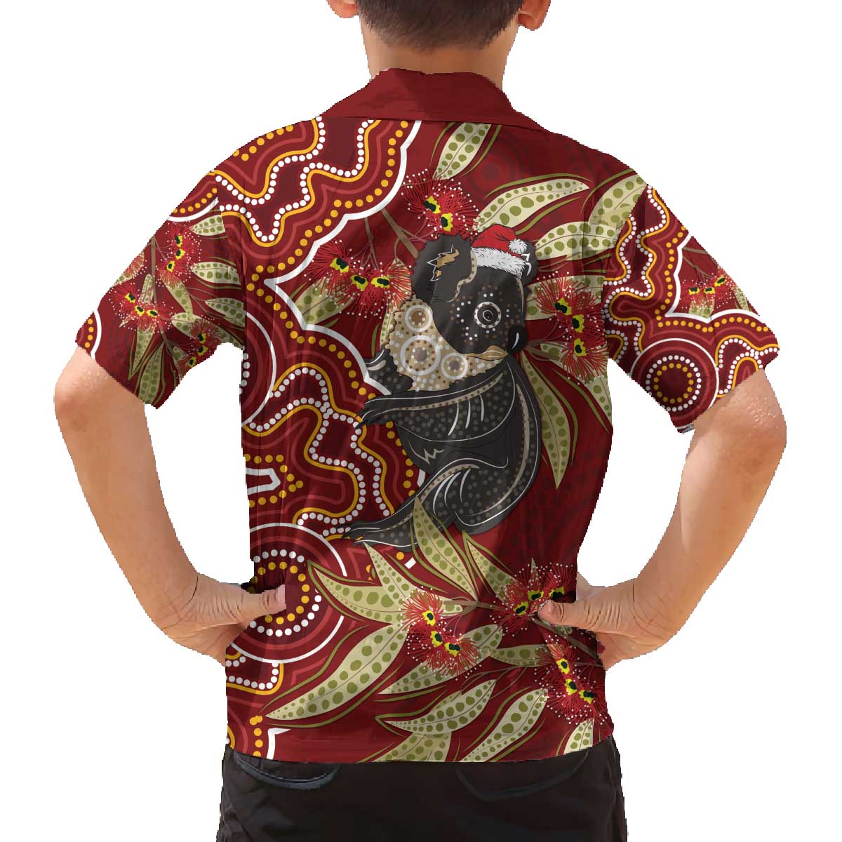 Australia Santa Koala Family Matching Off The Shoulder Long Sleeve Dress and Hawaiian Shirt Aboriginal Style