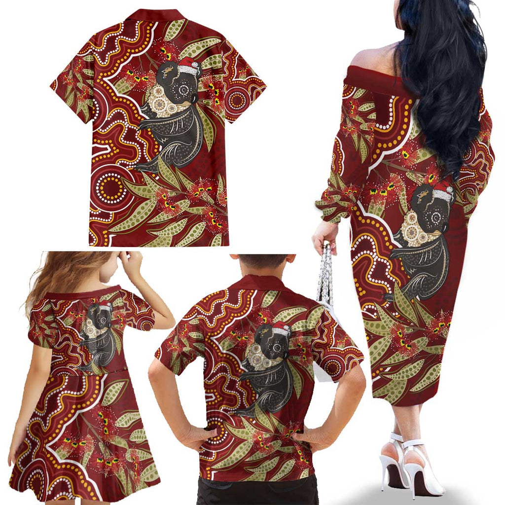 Australia Santa Koala Family Matching Off The Shoulder Long Sleeve Dress and Hawaiian Shirt Aboriginal Style