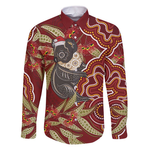 Australia Santa Koala Family Matching Off The Shoulder Long Sleeve Dress and Hawaiian Shirt Aboriginal Style