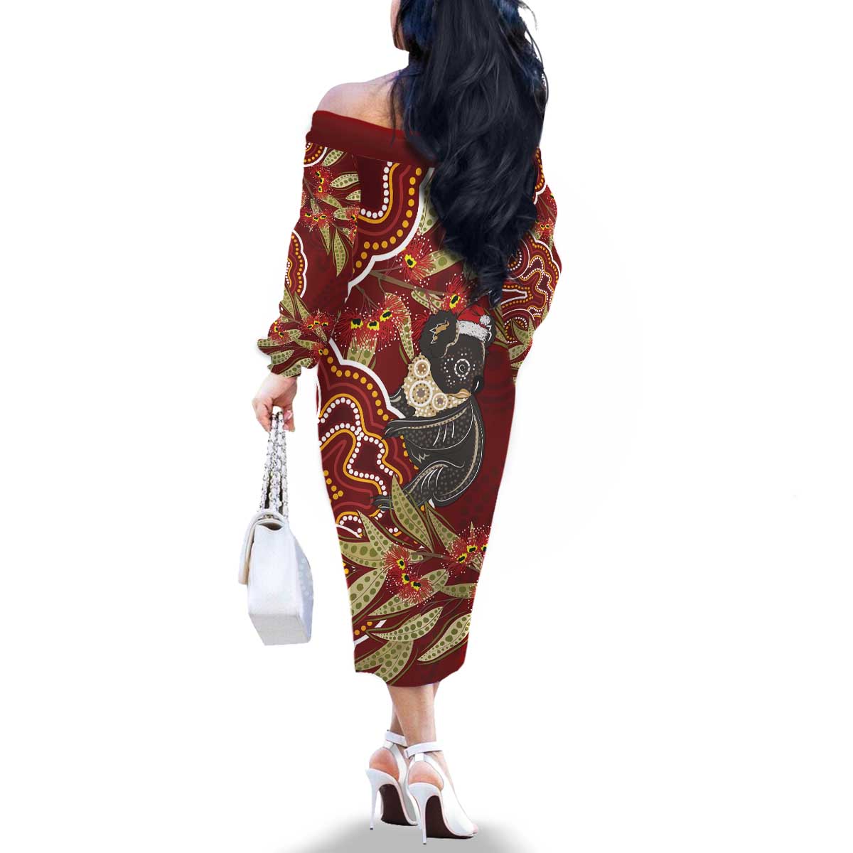 Australia Santa Koala Family Matching Off The Shoulder Long Sleeve Dress and Hawaiian Shirt Aboriginal Style