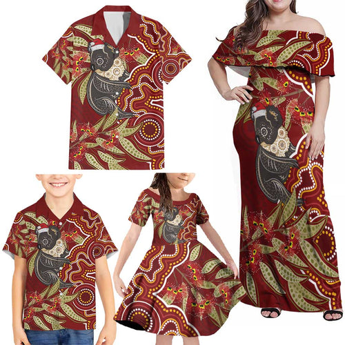 Australia Santa Koala Family Matching Off Shoulder Maxi Dress and Hawaiian Shirt Aboriginal Style