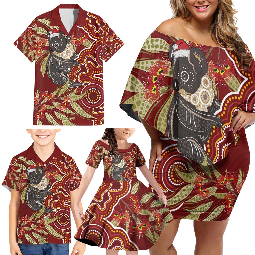 Australia Santa Koala Family Matching Off Shoulder Short Dress and Hawaiian Shirt Aboriginal Style