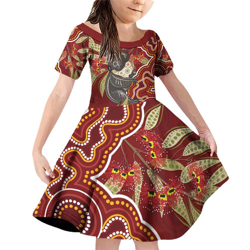 Australia Santa Koala Family Matching Off Shoulder Short Dress and Hawaiian Shirt Aboriginal Style