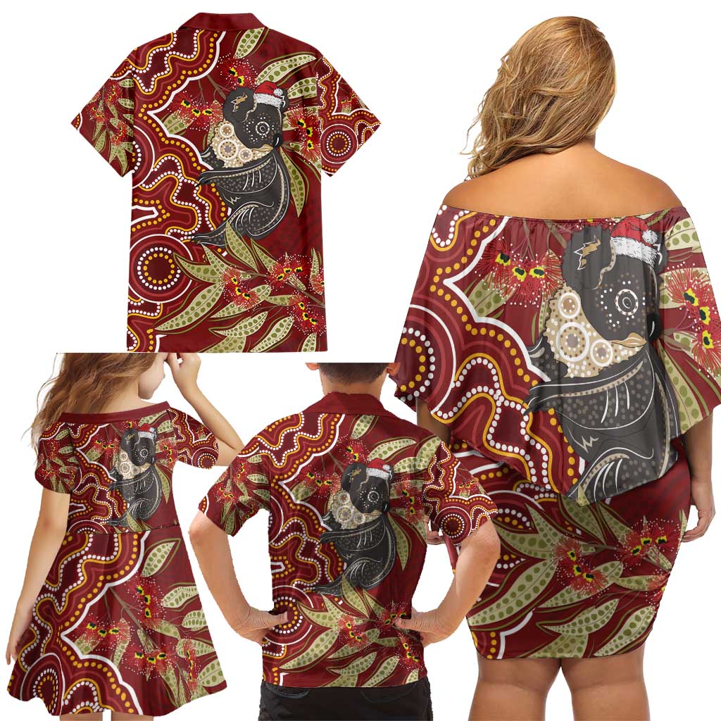 Australia Santa Koala Family Matching Off Shoulder Short Dress and Hawaiian Shirt Aboriginal Style