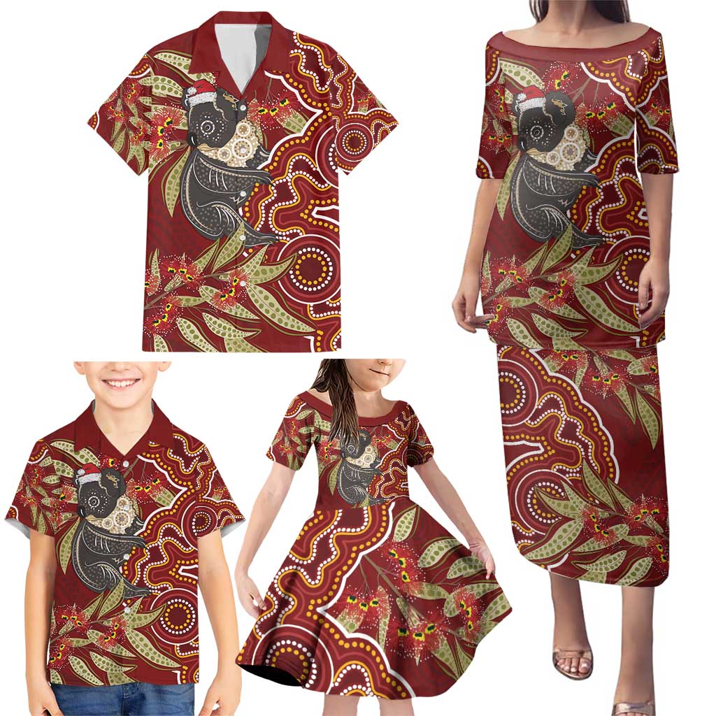Australia Santa Koala Family Matching Puletasi and Hawaiian Shirt Aboriginal Style
