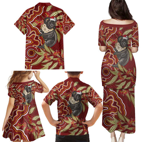 Australia Santa Koala Family Matching Puletasi and Hawaiian Shirt Aboriginal Style