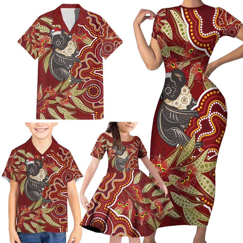 Australia Santa Koala Family Matching Short Sleeve Bodycon Dress and Hawaiian Shirt Aboriginal Style
