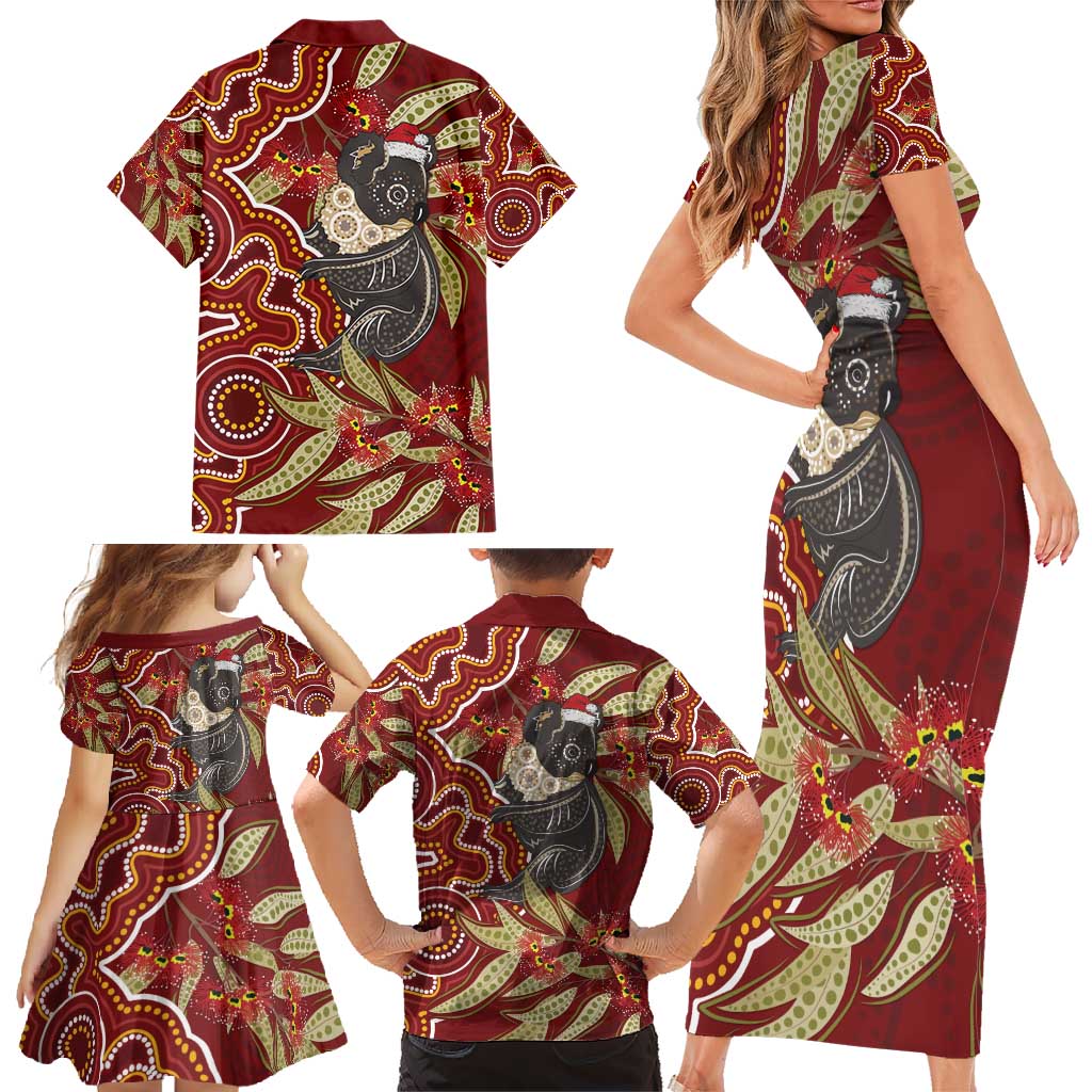 Australia Santa Koala Family Matching Short Sleeve Bodycon Dress and Hawaiian Shirt Aboriginal Style