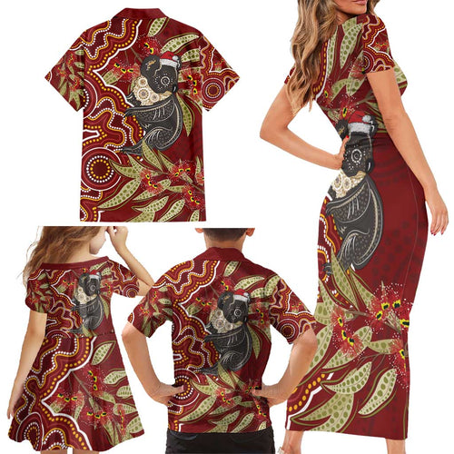 Australia Santa Koala Family Matching Short Sleeve Bodycon Dress and Hawaiian Shirt Aboriginal Style
