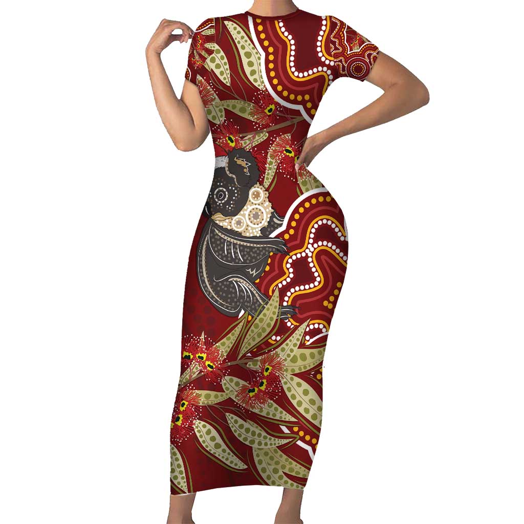 Australia Santa Koala Family Matching Short Sleeve Bodycon Dress and Hawaiian Shirt Aboriginal Style