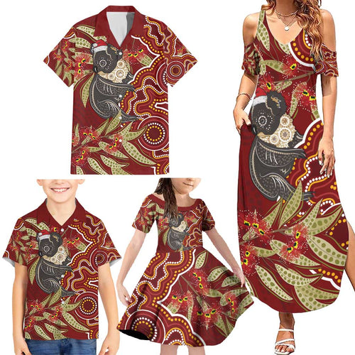Australia Santa Koala Family Matching Summer Maxi Dress and Hawaiian Shirt Aboriginal Style