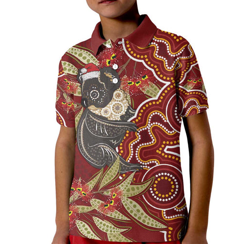 Australia Santa Koala Kid Polo Shirt Aboriginal Style